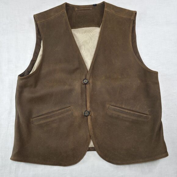 Roundtree Yorke Men's Brown Leather Vest Western Biker Pockets Inside & Out LG - Picture 1 of 6